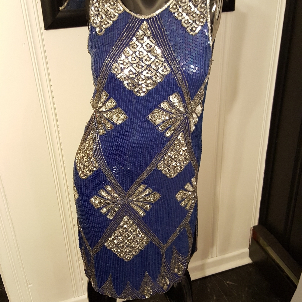 SAKS FIFTH AVENUE full Sequin Blue Dress - Picture 10 of 11